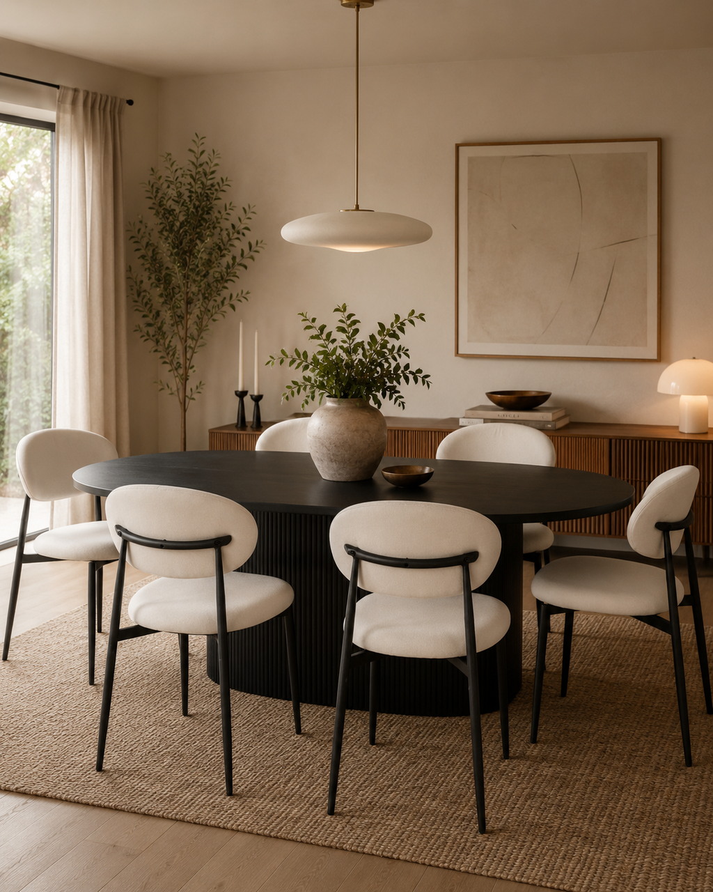 Silla Olivia — Tapizado en Lino | Soporte Metálico Negro | Silla de Comedor Moderna