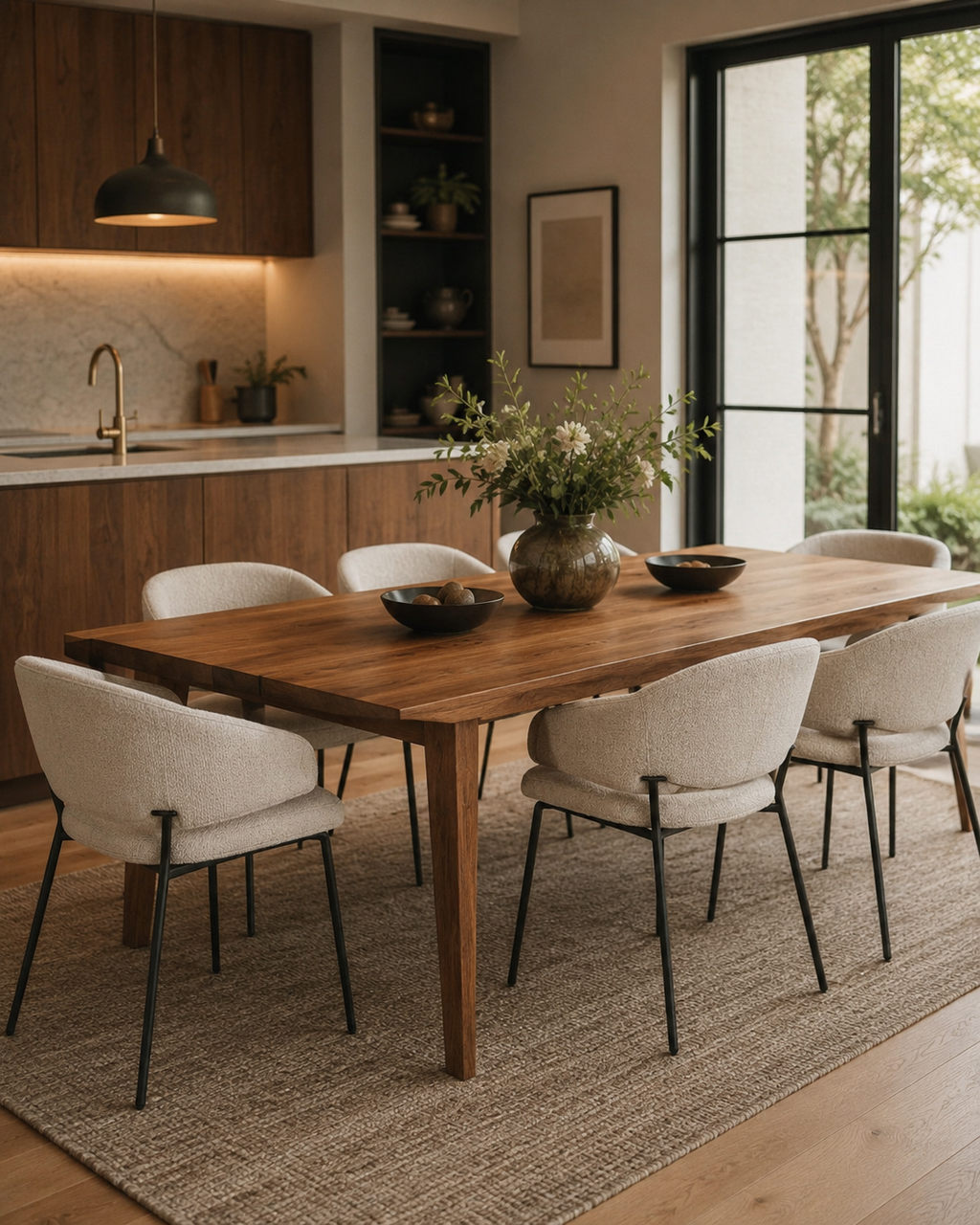 Silla Nora — Tapizado en Chenille | Base Metálica Negra | Silla de Comedor Amplia