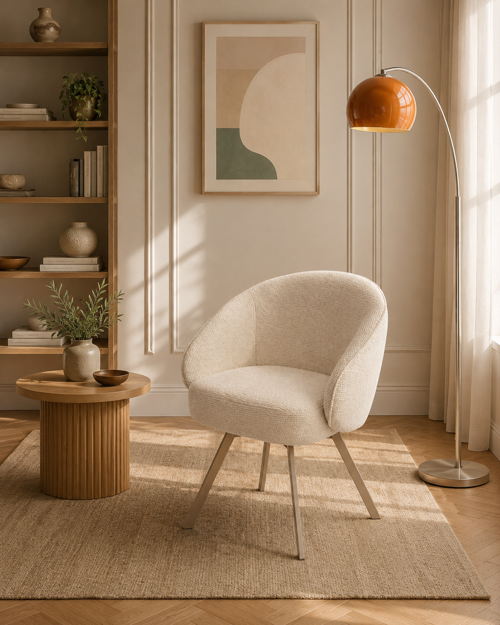 Silla Ilaria Giratoria — Tapizado en Lino Grueso | Soporte Beige | Silla de Escritorio