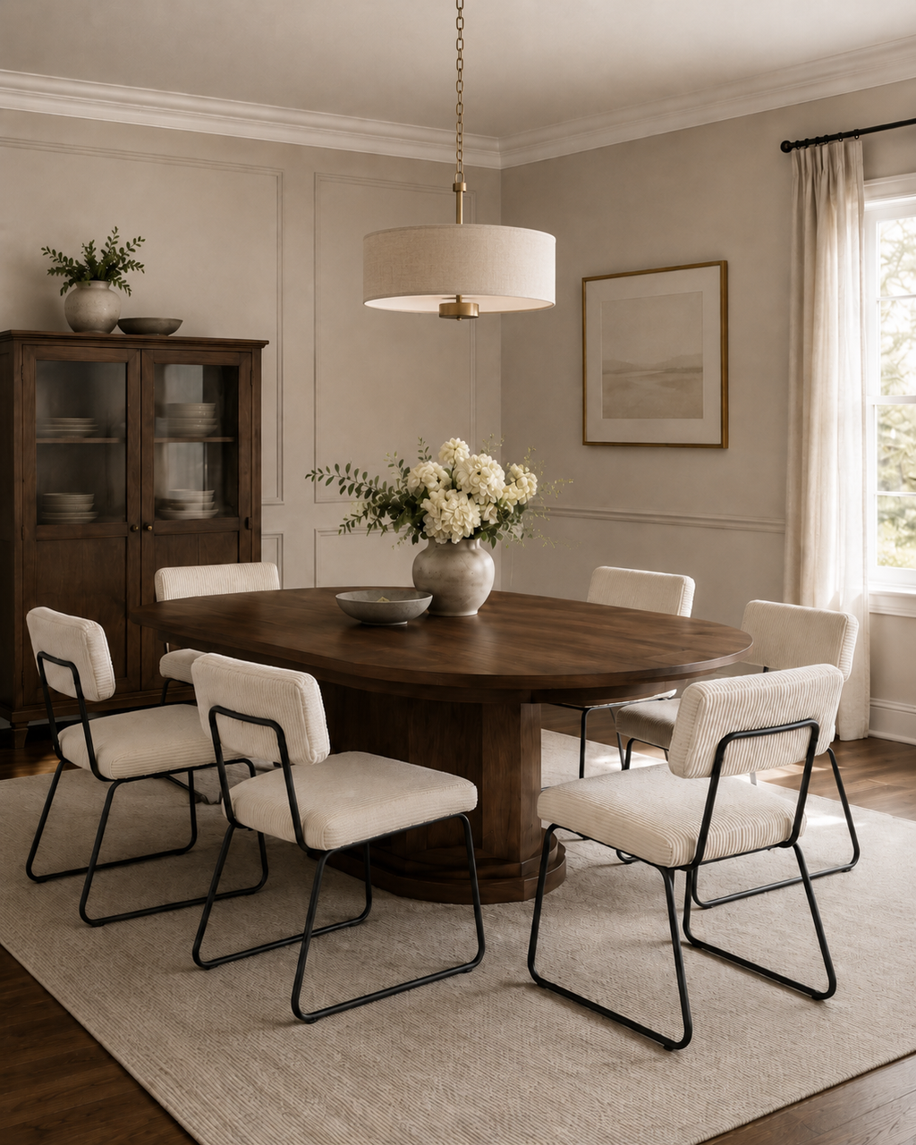 Silla Vera — Tapizado en Corduroy | Base Metálica Negra | Silla de Comedor Retro