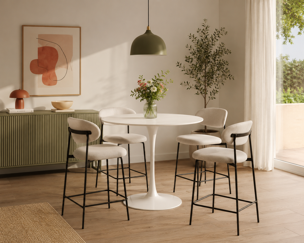 Mesa Tulip Redonda — Tablero de Piedra Sinterizada | Base Metálica | Diámetro 100 cm