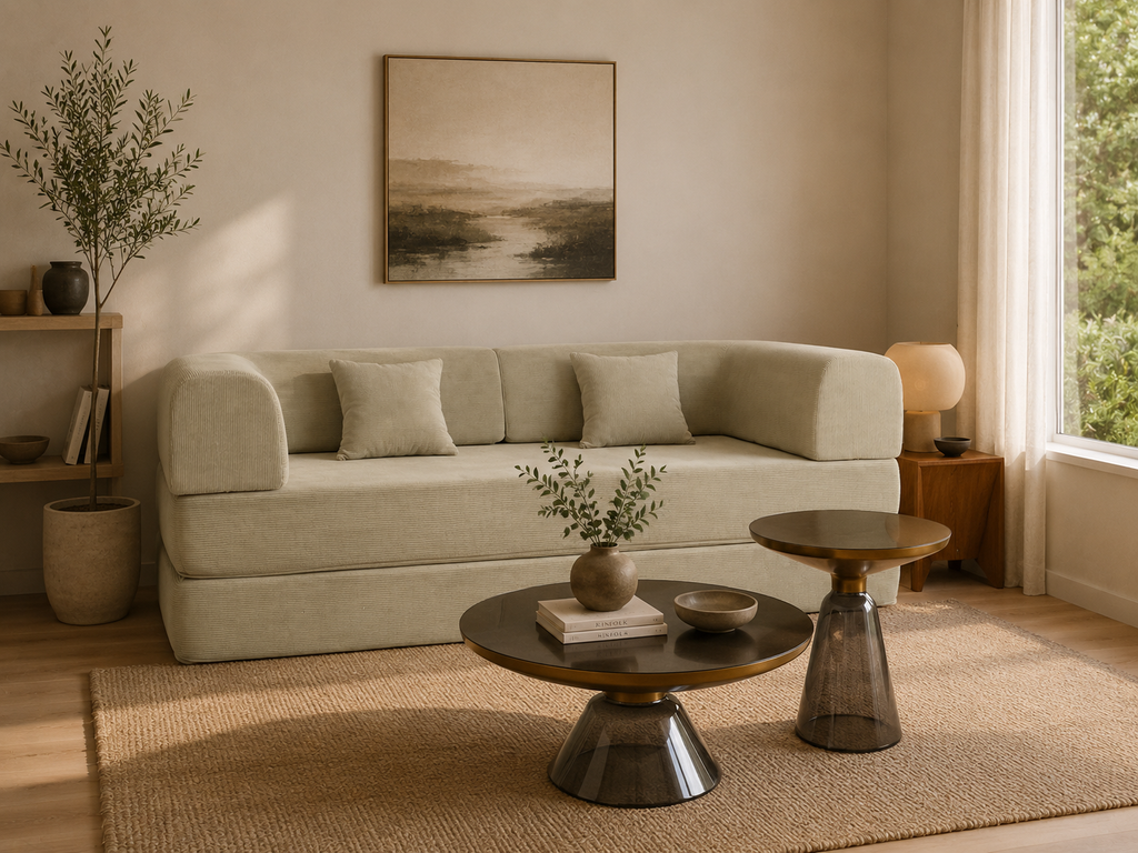 Sofá Marena 2 Cuerpos — Tapizado en Corduroy Beige | Estructura Metálica | 200 cm