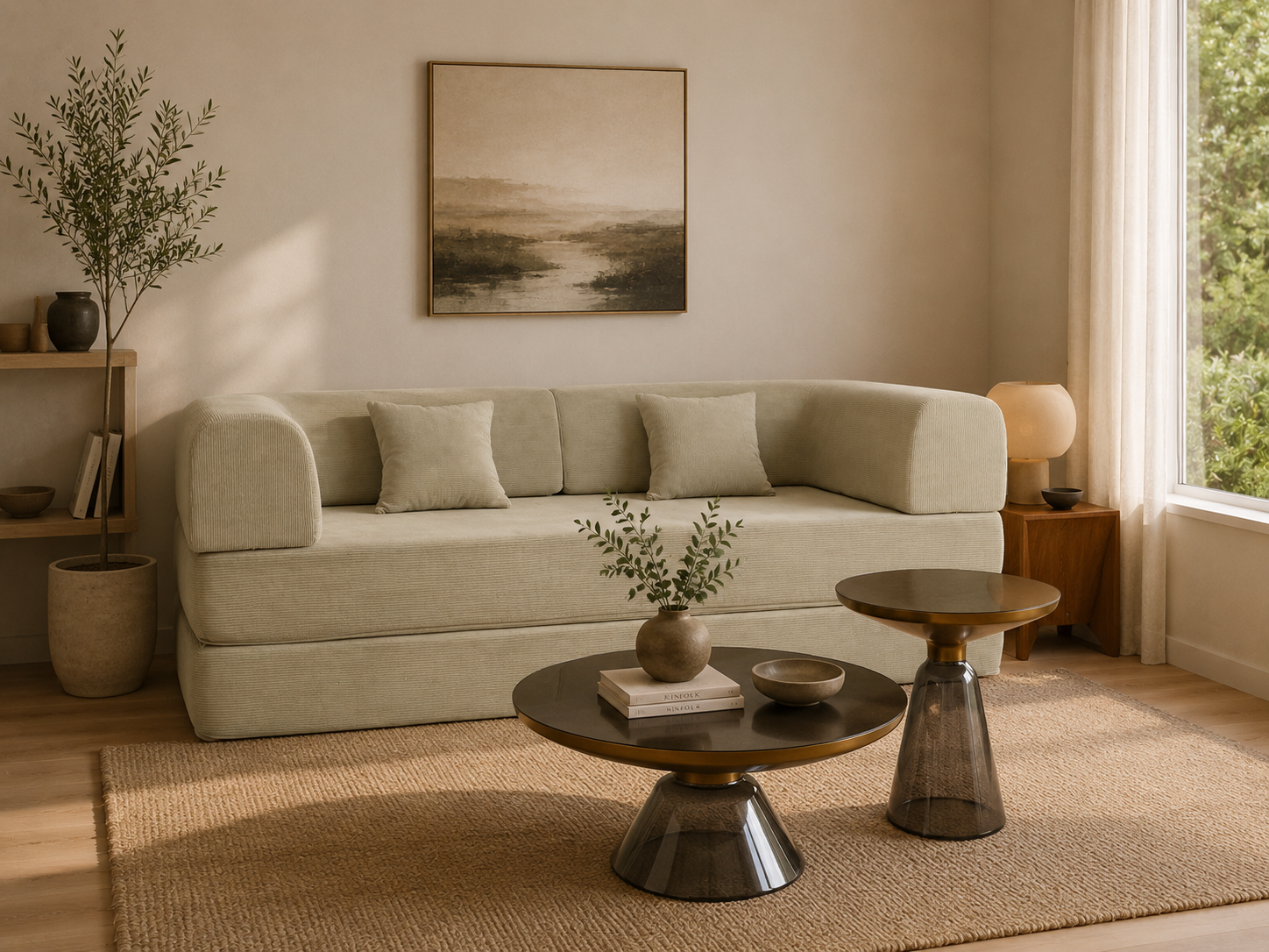 Sofá Marena 2 Cuerpos — Tapizado en Corduroy Beige | Estructura Metálica | 200 cm