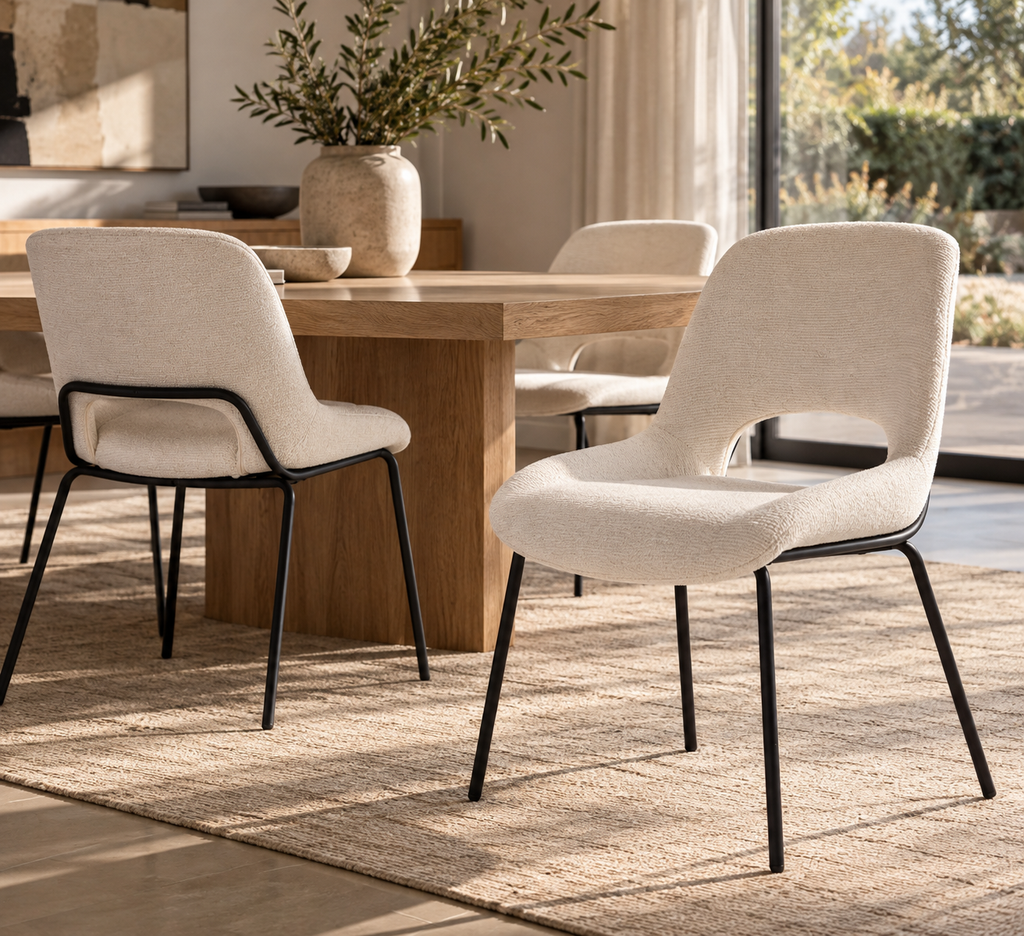 Silla Nerea — Tapizado | Base Metálica Negra | Comedor