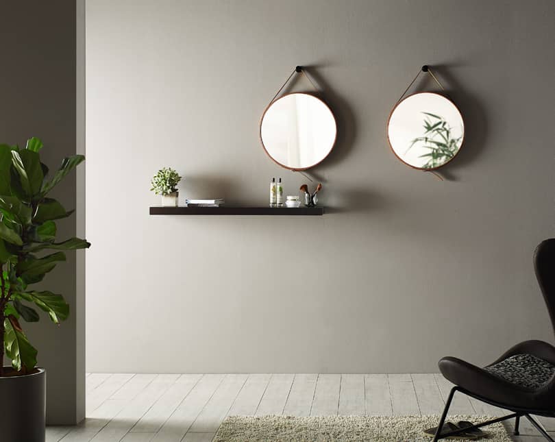 Espejo Kora Redondo — Marco de Cuero Artificial Negro | Diseño Boho | Diámetro 60 cm